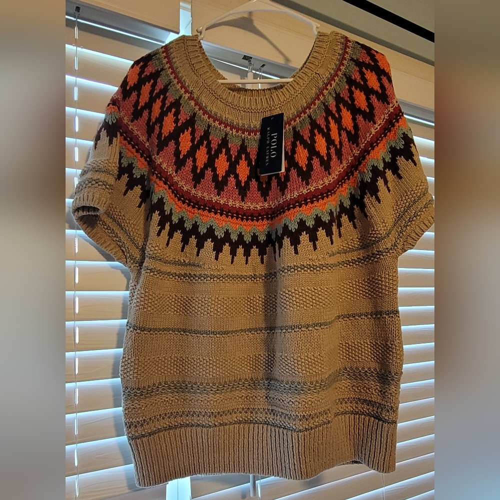 Polo Ralph Lauren NEW Jacquard Sweater Women’s Cap Sleeve Southwest Aztec Boho